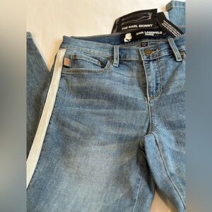 “The Karl Skinny” Karl Lagerfeld Blue skinny jeans with tuxedo stripe NWT